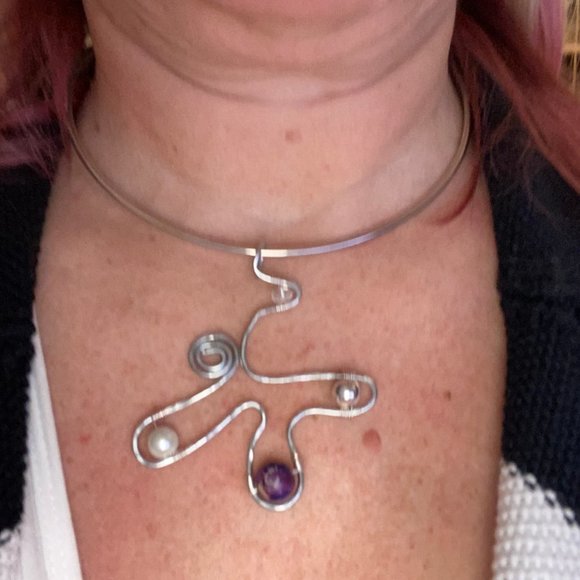 Artisan Created Hammered Stainless Steel with Jasper, Silver Plated and Crystal - Picture 7 of 12